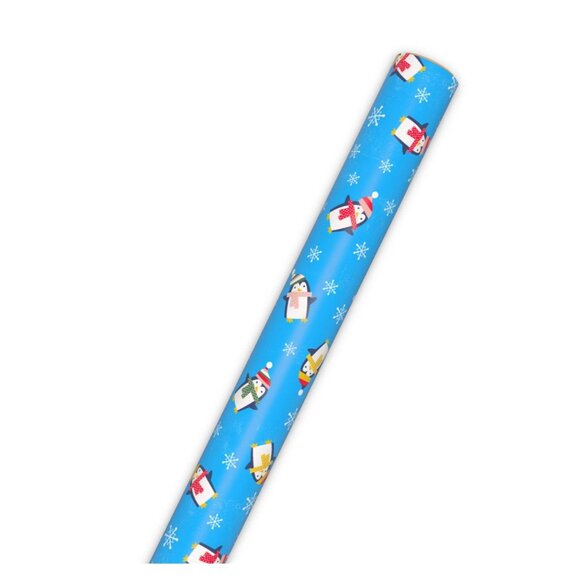 Hallmark Wrapping Paper Christmas Winter Playful Penguins 90 sq ft Jumbo Roll - Picture 3 of 5